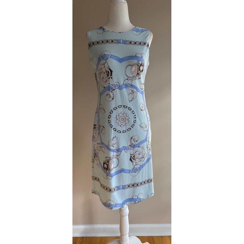 J.McLaughlin Catalina Cloth Equestrian Print Sleeveless Sheath Dress Blue XS - Picture 2 of 14